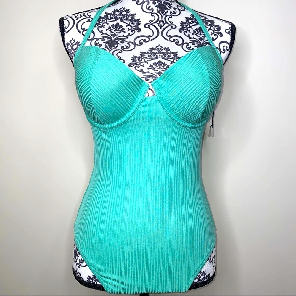 Shade and Shore Green Seafoam 1 pc Halter Bikini Bathing Suit 34B*